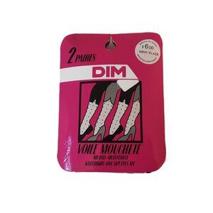 Vintage DIM Voile Mouchete Polka Dot 2 Black Knee Highs with Pouch France